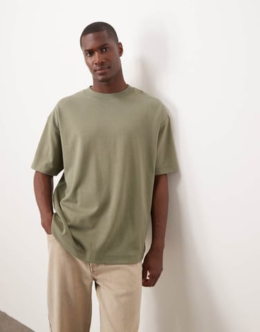 ASOS DESIGN heavyweight oversized t-shirt in khaki soft touch