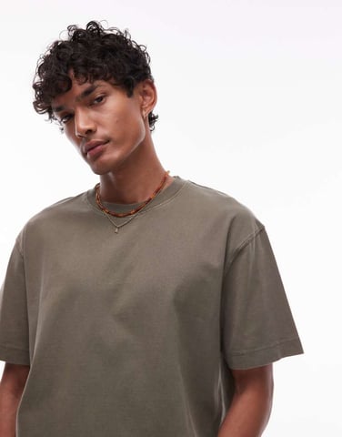 Topman relaxed fit t-shirt in washed khaki
