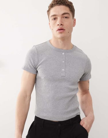 COLLUSION Ribbed henley t-shirt in grey