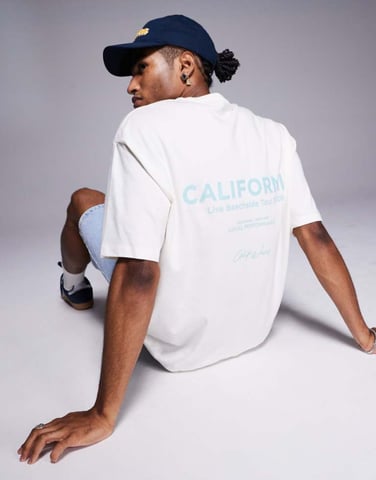 ASOS DESIGN oversized t-shirt with summer back and front print in off white