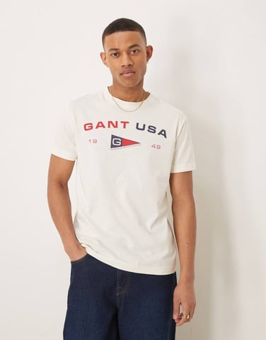 GANT USA flag logo print t-shirt in cream