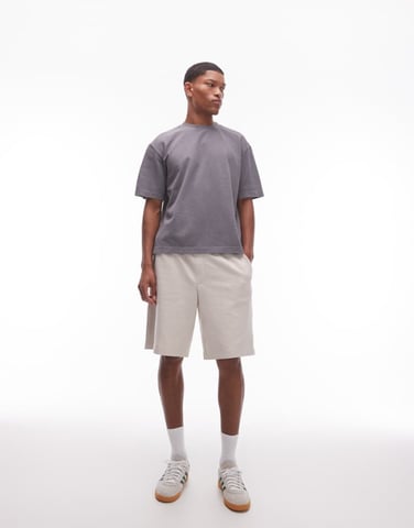 Topman boxy oversized waffle t-shirt in washed charcoal