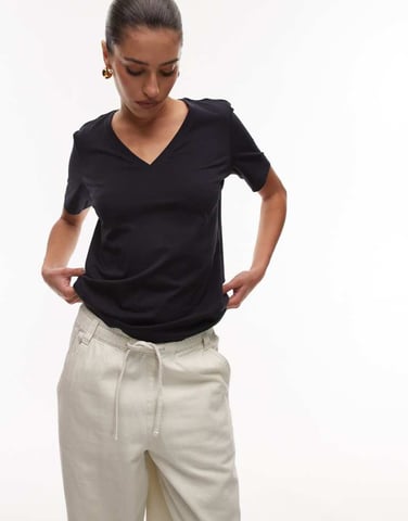 ARKET stretch jersey v-neck t-shirt in navy blue