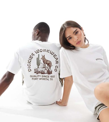 Dickies coyote watch graphic back print t-shirt in white- exclusive to ASOS
