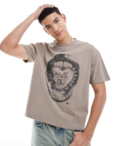 ASOS DESIGN heavyweight boxy relaxed t-shirt in washed grey with street graphic