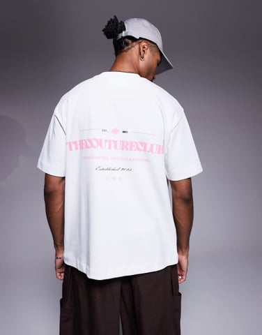The Couture Club oversized t-shirt in white with pink chest and back logo print