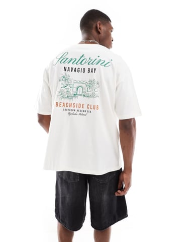 ASOS DESIGN oversized t-shirt with summer graphic in off white