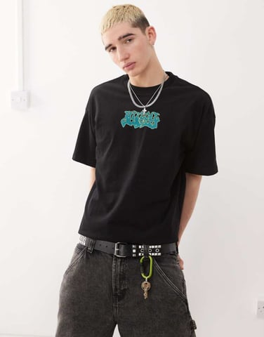 Weekday Great boxy oversized t-shirt with front graphic print in black