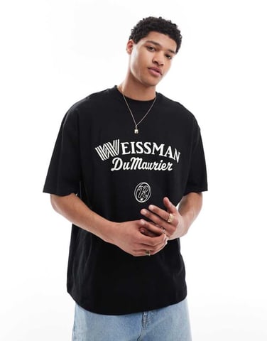 ASOS DESIGN oversized t-shirt with text graphic in black