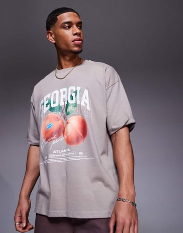 ASOS DESIGN oversized t-shirt with peaches graphic in brown