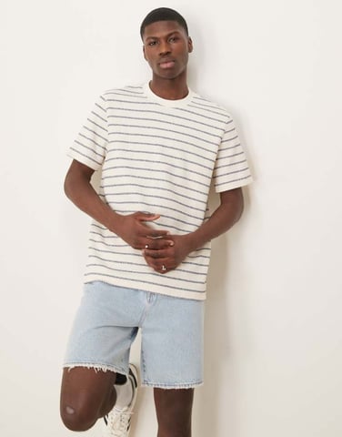 Selected knitted t-shirt in cream blue stripe
