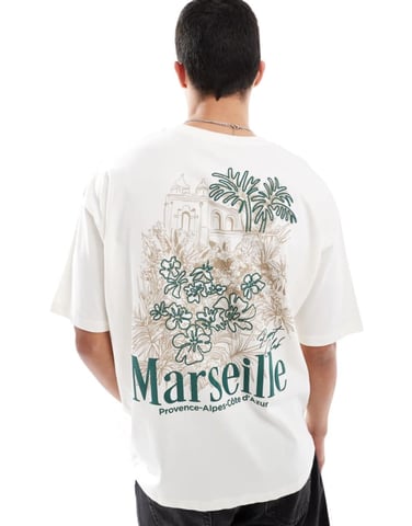 ASOS DESIGN oversized t-shirt with summer graphic in off white