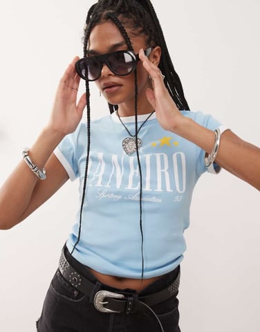 COLLUSION printed Janeiro 92 baby tee in blue
