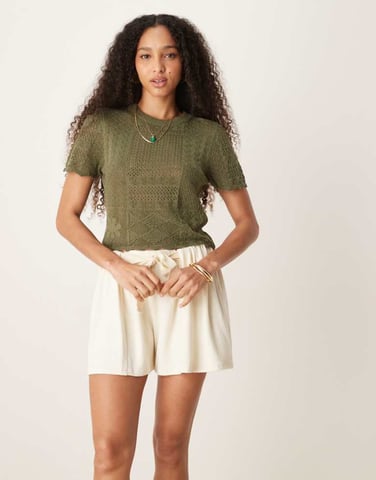 ASOS DESIGN patchwork stitch interest knitted t-shirt