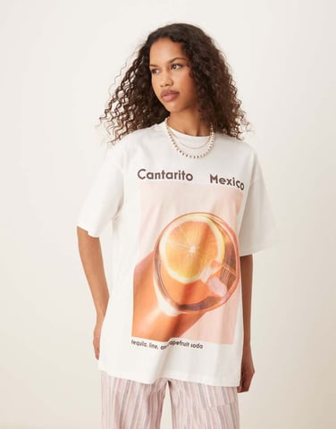 ASOS DESIGN oversized t-shirt with mexico cocktail graphic in cream