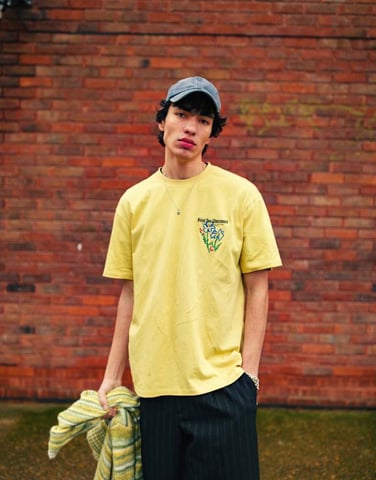 Topman relaxed fit t-shirt with Hotel Des Vincennes print and embroidery in yellow