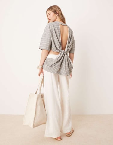 ASOS DESIGN short sleeve tee with twist detail back in mono stripe