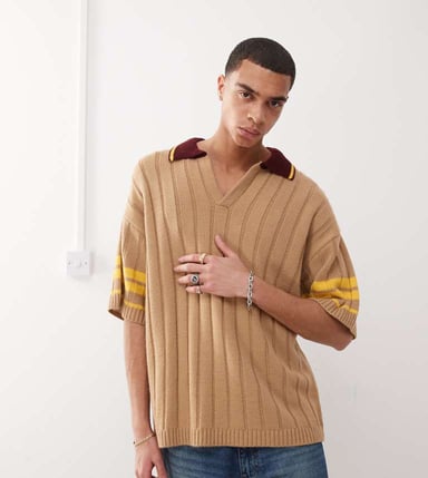 COLLUSION Knitted brown oversized shirt with collar