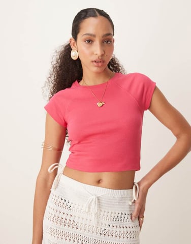 ASOS DESIGN raglan slub baby tee in raspberry