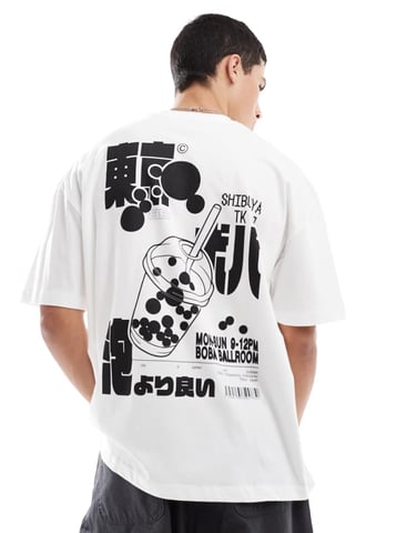 ASOS DESIGN oversized t-shirt with boba graphic in white