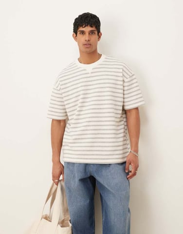 ASOS DESIGN oversized tung randig t-shirt i ecru