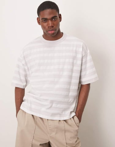 ASOS DESIGN heavyweight boxy oversized t-shirt in grey and white stripe