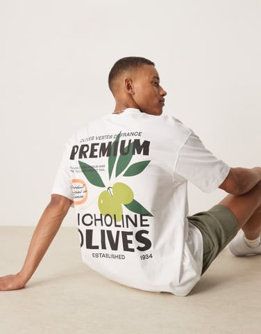 ASOS DESIGN oversized t-shirt med olivgrafik i vitt