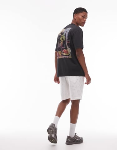 Topman relaxed fit t-shirt with front and back wine and cheese print in black