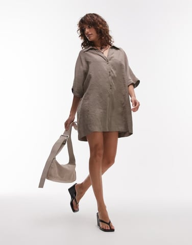 Topshop soft touch cupro romper in taupe