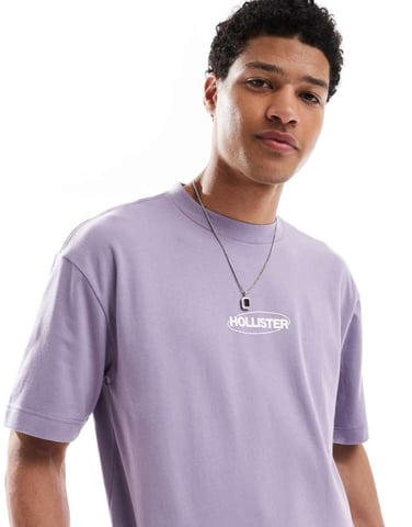 Hollister small boxy oversized bubble logo cooling t-shirt in purple