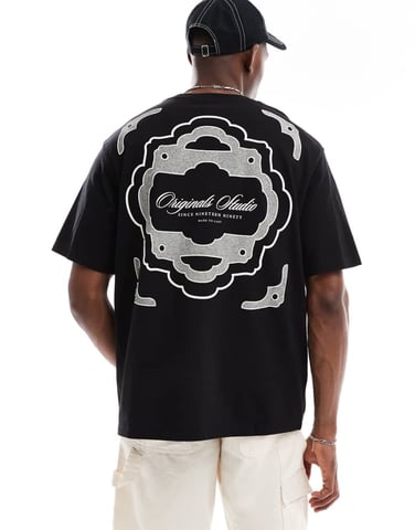 Jack & Jones oversize t-shirt with orginals back print in black
