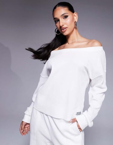 Weekend Collective off shoulder waffle top co-ord in cream