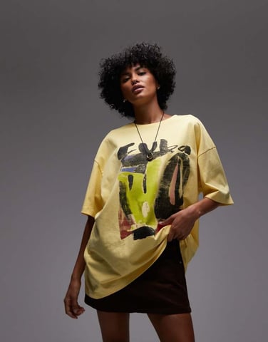 Topshop jersey graphic Cuba print oversized t-shirt in yellow