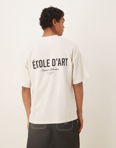 Selected oversized heavy weight t-shirt with text backprint in cream