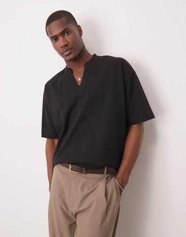 ASOS DESIGN heavyweight oversized t-shirt with notch neck detail in black