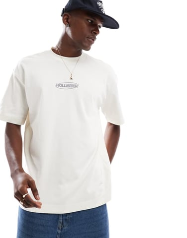 Hollister small boxy bubble logo cooling t-shirt in cream