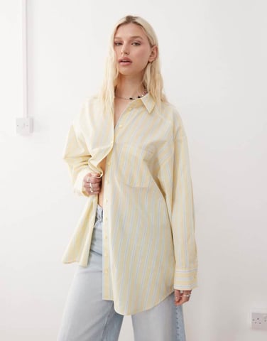 COLLUSION oversized poplin shirt in buttermilk yellow stripe