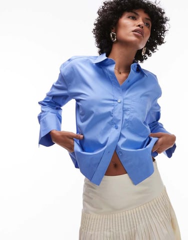 ARKET cropped shirt with front pocket in blue