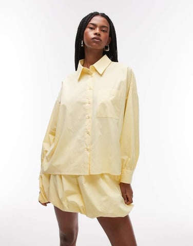 ASOS DESIGN boxy cropped shirt in buttermilk
