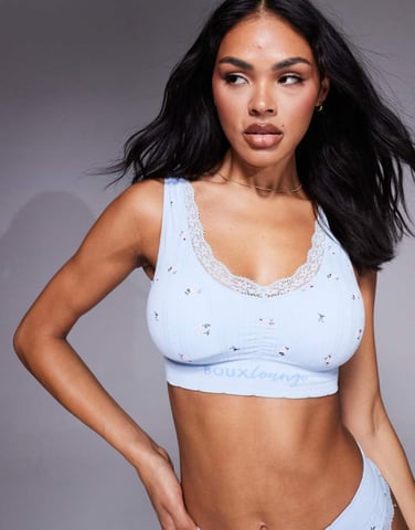 Boux Avenue printed pointelle bralette in blue