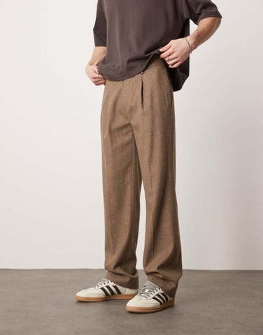ASOS DESIGN smart raka ben chinos i ullmix med framfåll i brunt