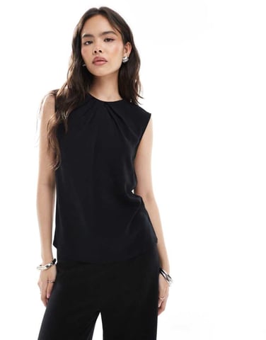 ASOS DESIGN ruched detail sleeveless co-ord top in linen blend in black