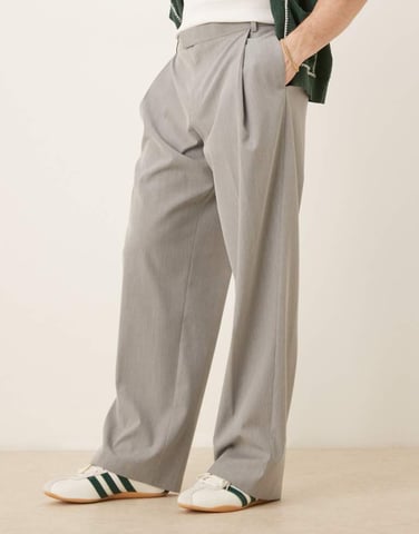 ASOS DESIGN smart wide leg trousers with deep pleats in light grey