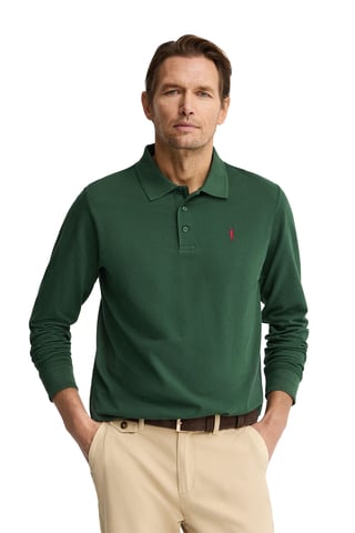 Donkergroene polo met lange mouwen, regular fit en geborduurd Rigby Go-logo