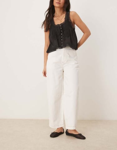 ASOS DESIGN denim arch leg trousers in ecru