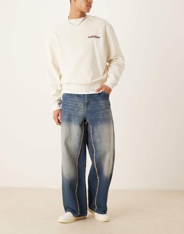 ASOS DESIGN super baggy jeans with raw edge in washed indigo