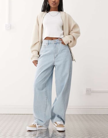 Obey Leah baggy denim jeans in light wash blue