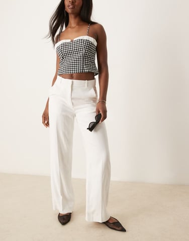 Abercrombie & Fitch classic high rise wide leg trousers in white