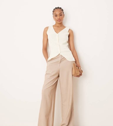 ASOS DESIGN Tall tailored relaxed straight leg trousers in stone