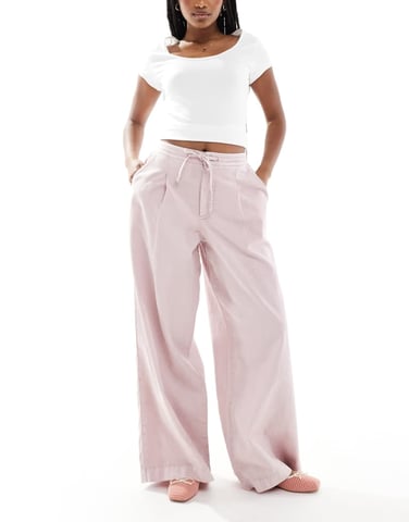 ASOS DESIGN soft wide leg trouser in washed mauve